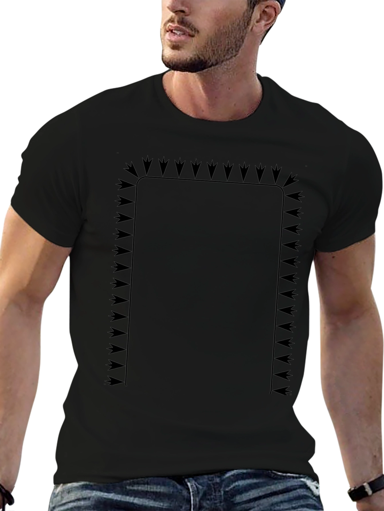 Modern Black Graphic Tee with Geometric Frame Design