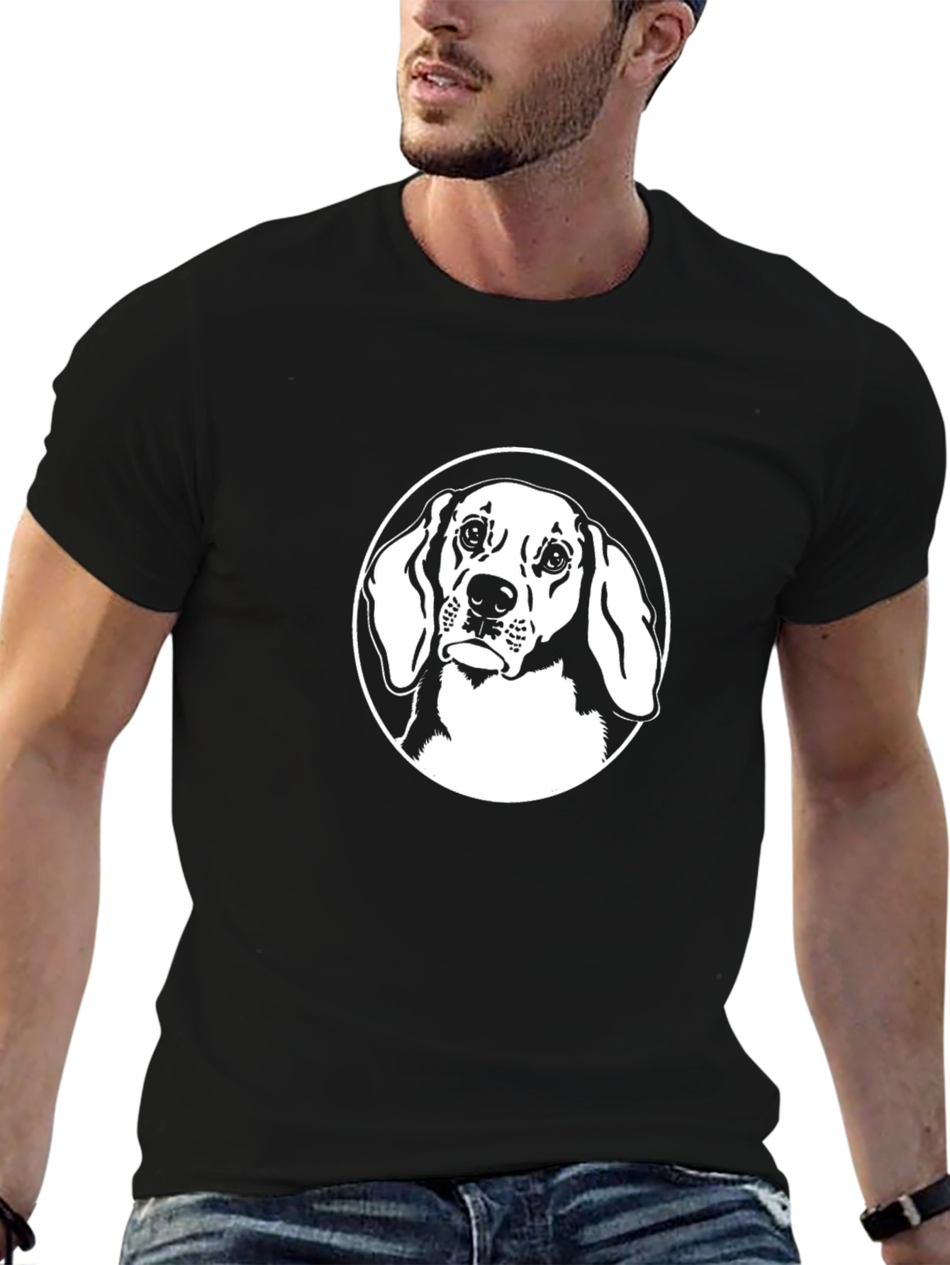Dog Graphic Tee - Black Cotton T-Shirt