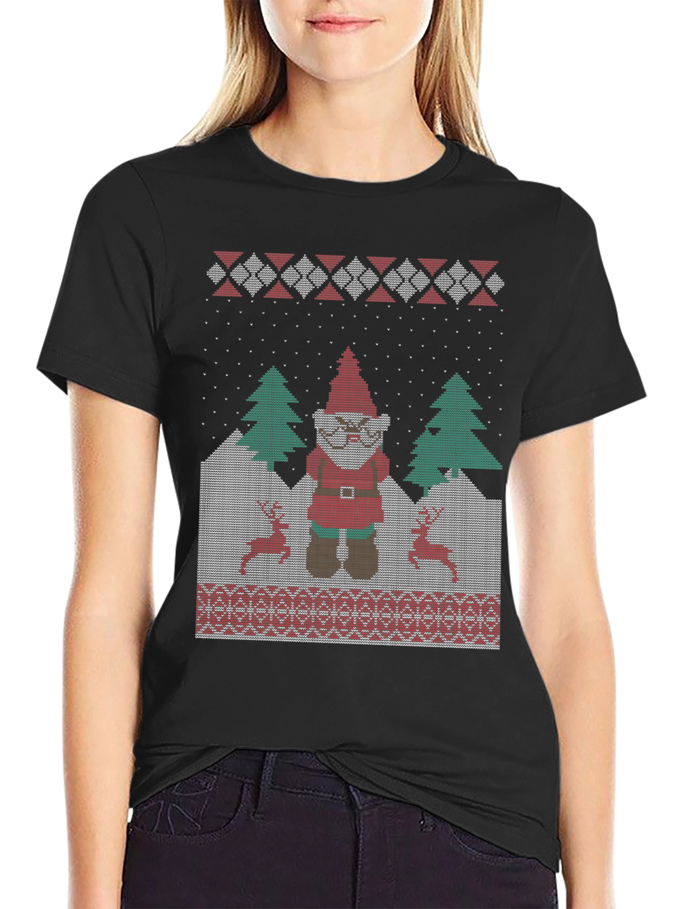 Funny Ugly Christmas Gnome Knitted Style T-Shirt