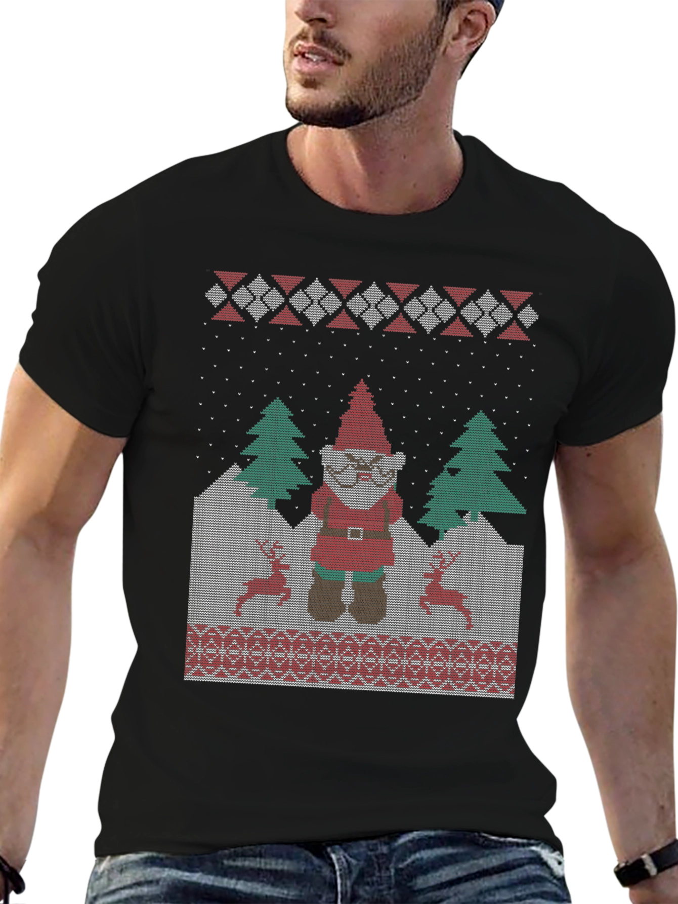 Funny Ugly Christmas Gnome Knitted Style T-Shirt