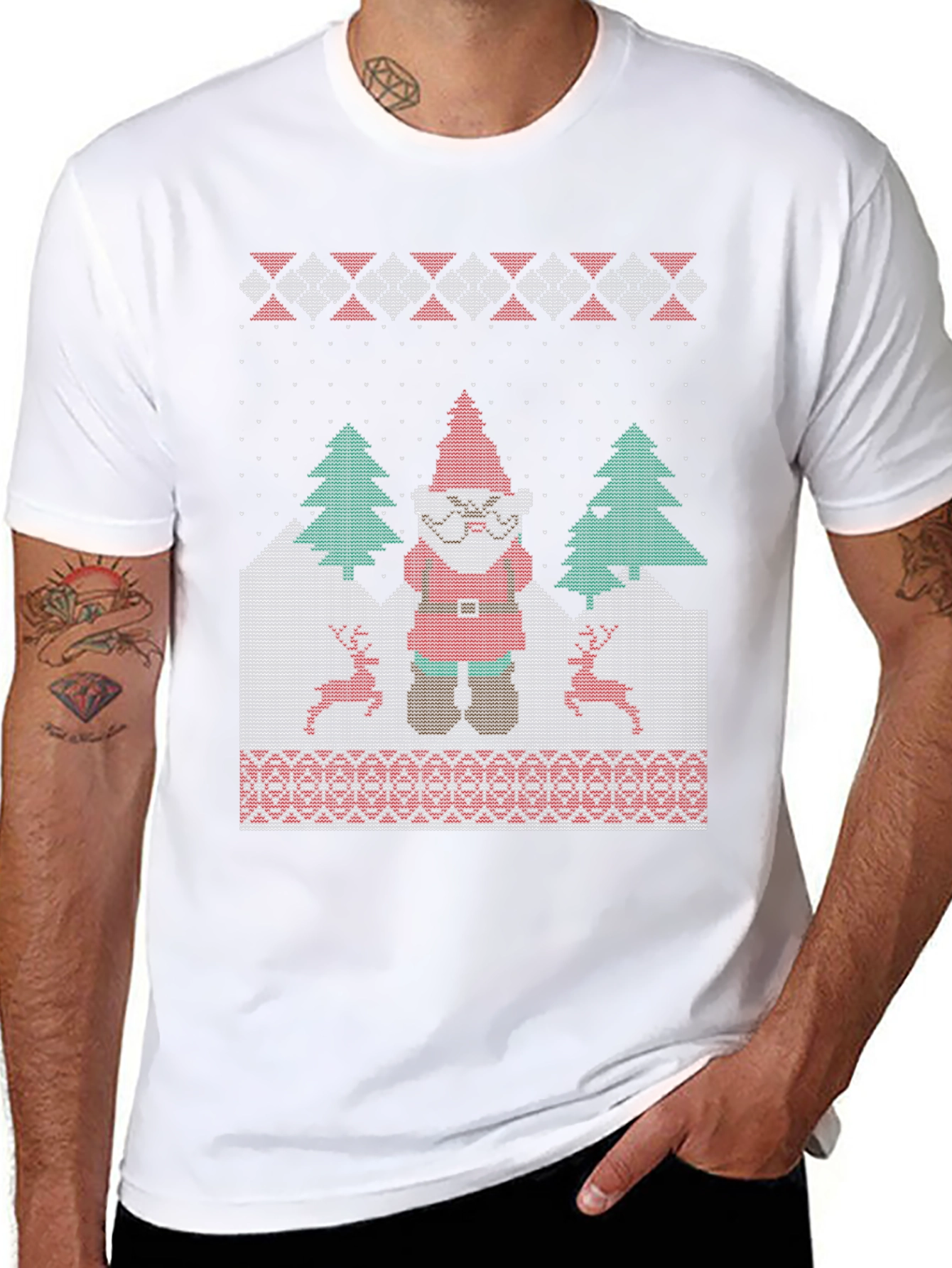 Funny Ugly Christmas Gnome Knitted Style T-Shirt