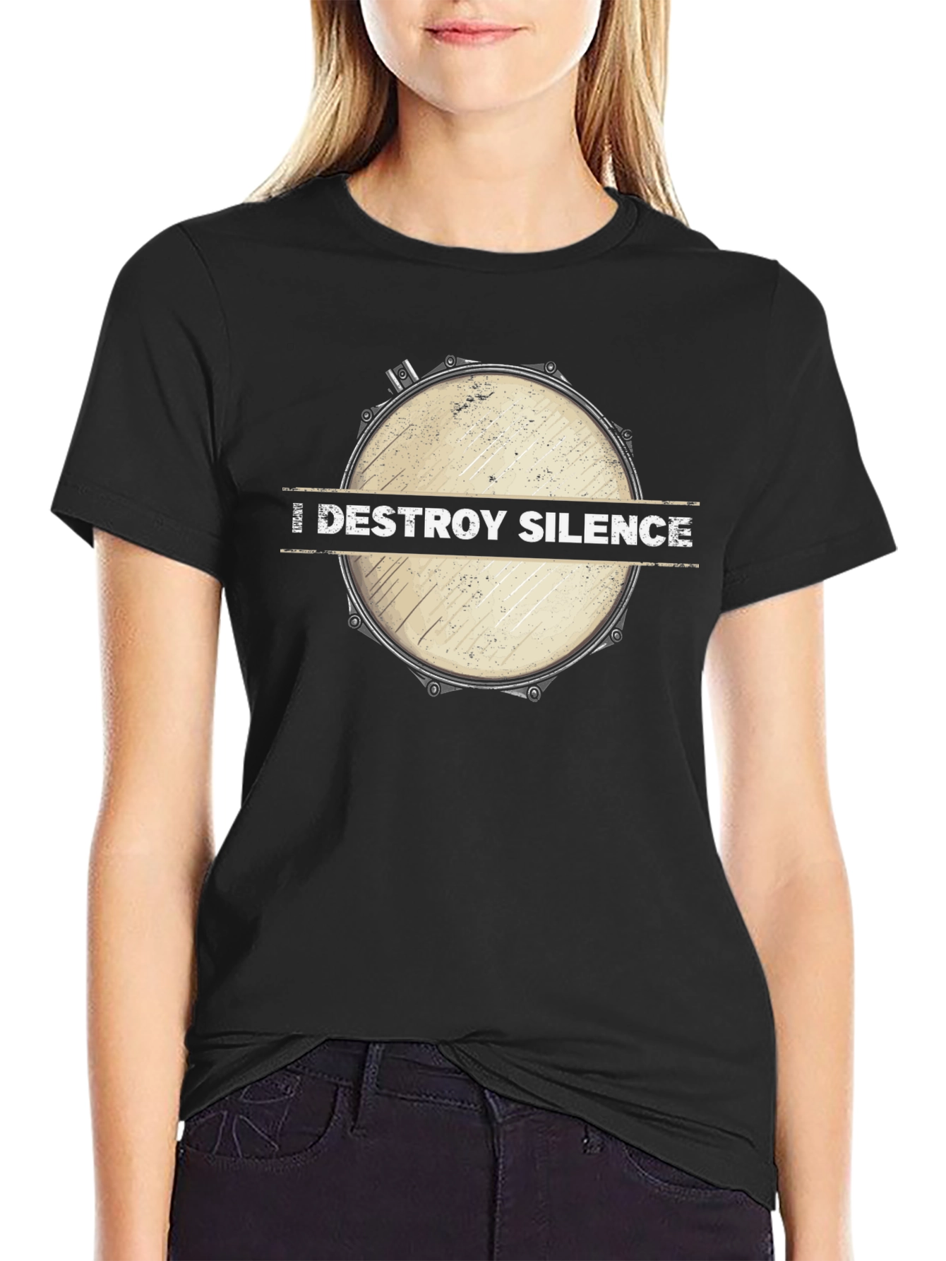 Destroy Silence Drum Graphic Tee - Black