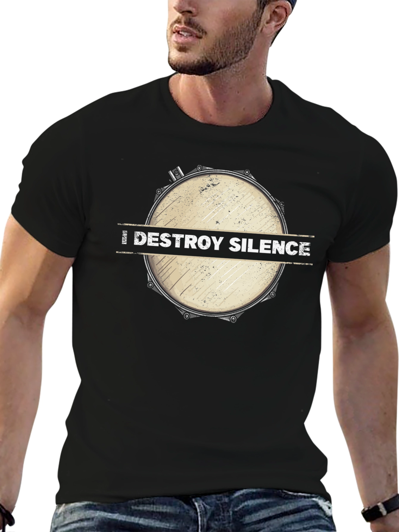 Destroy Silence Drum Graphic Tee - Black