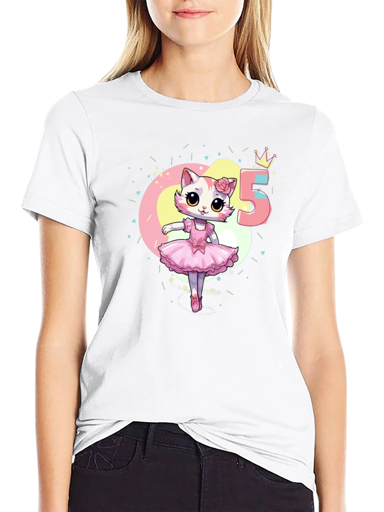 Cute Cat Ballerina 5th Birthday T-Shirt