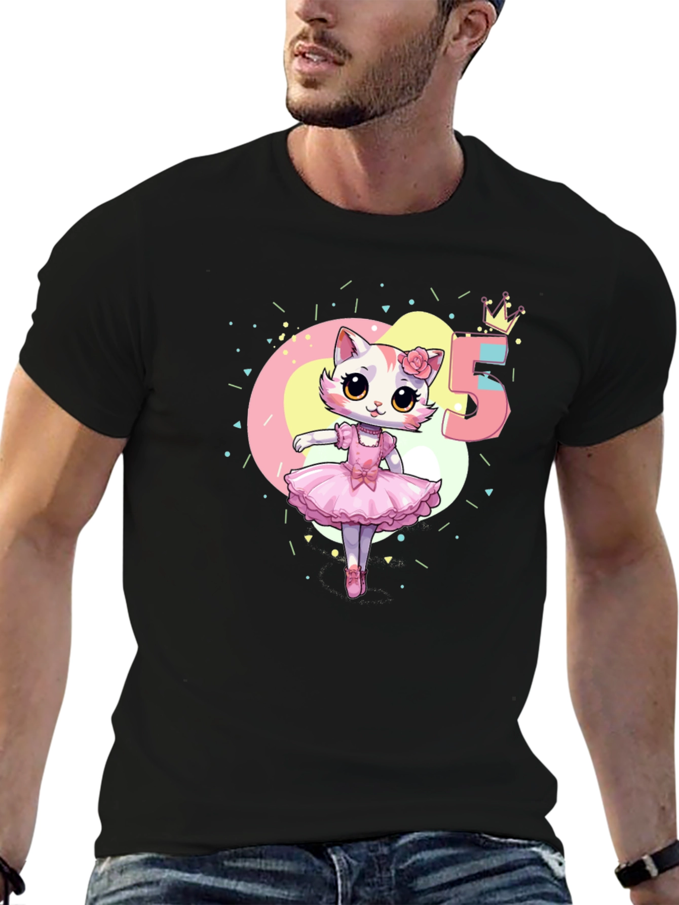 Cute Cat Ballerina 5th Birthday T-Shirt