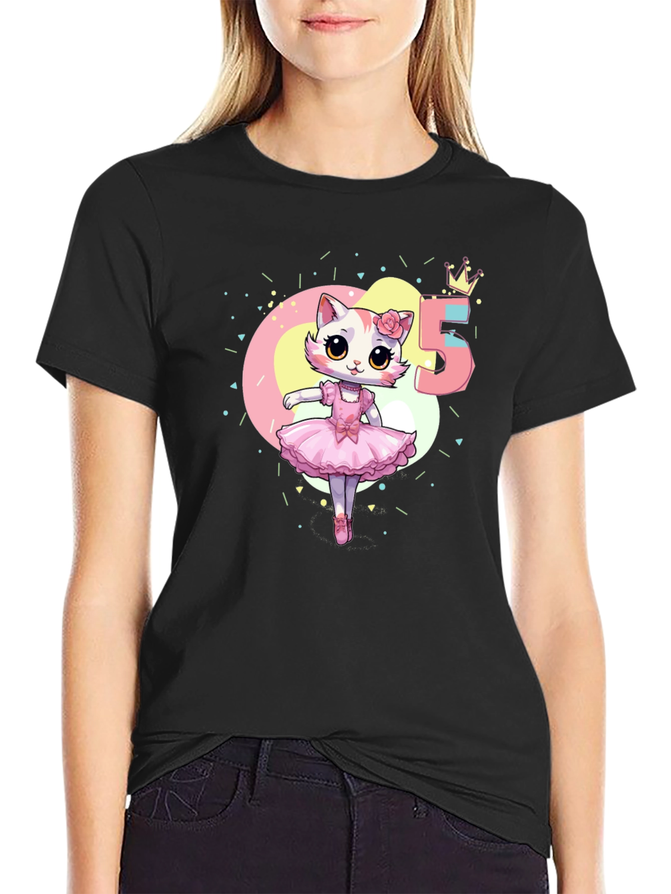 Cute Cat Ballerina 5th Birthday T-Shirt