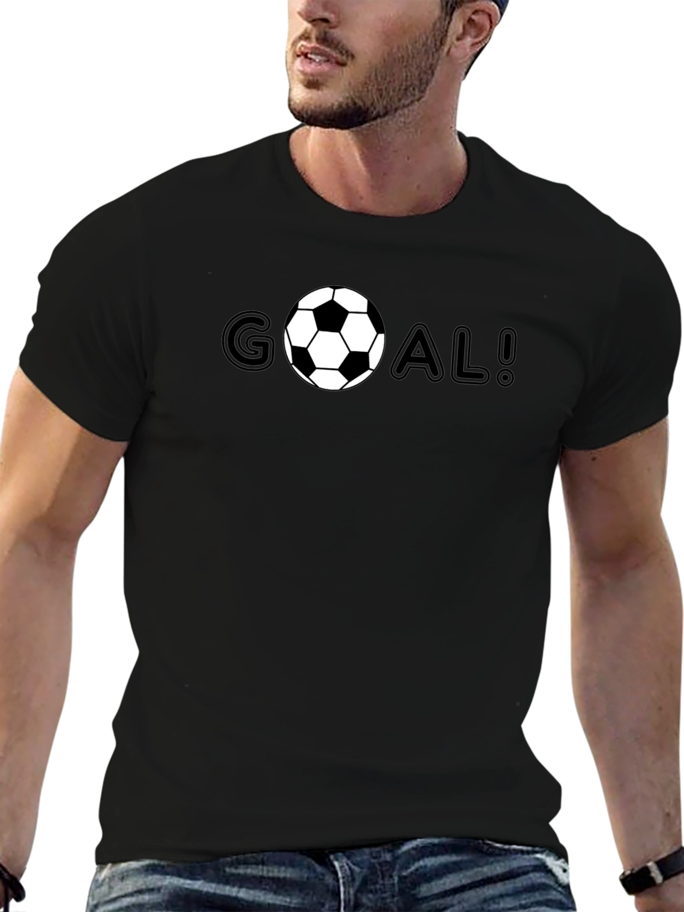 Goal! Soccer Ball Graphic Tee - Black Cotton T-Shirt