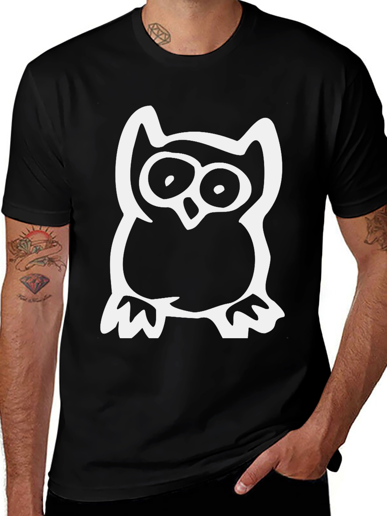 Owl Graphic Print Black T-Shirt