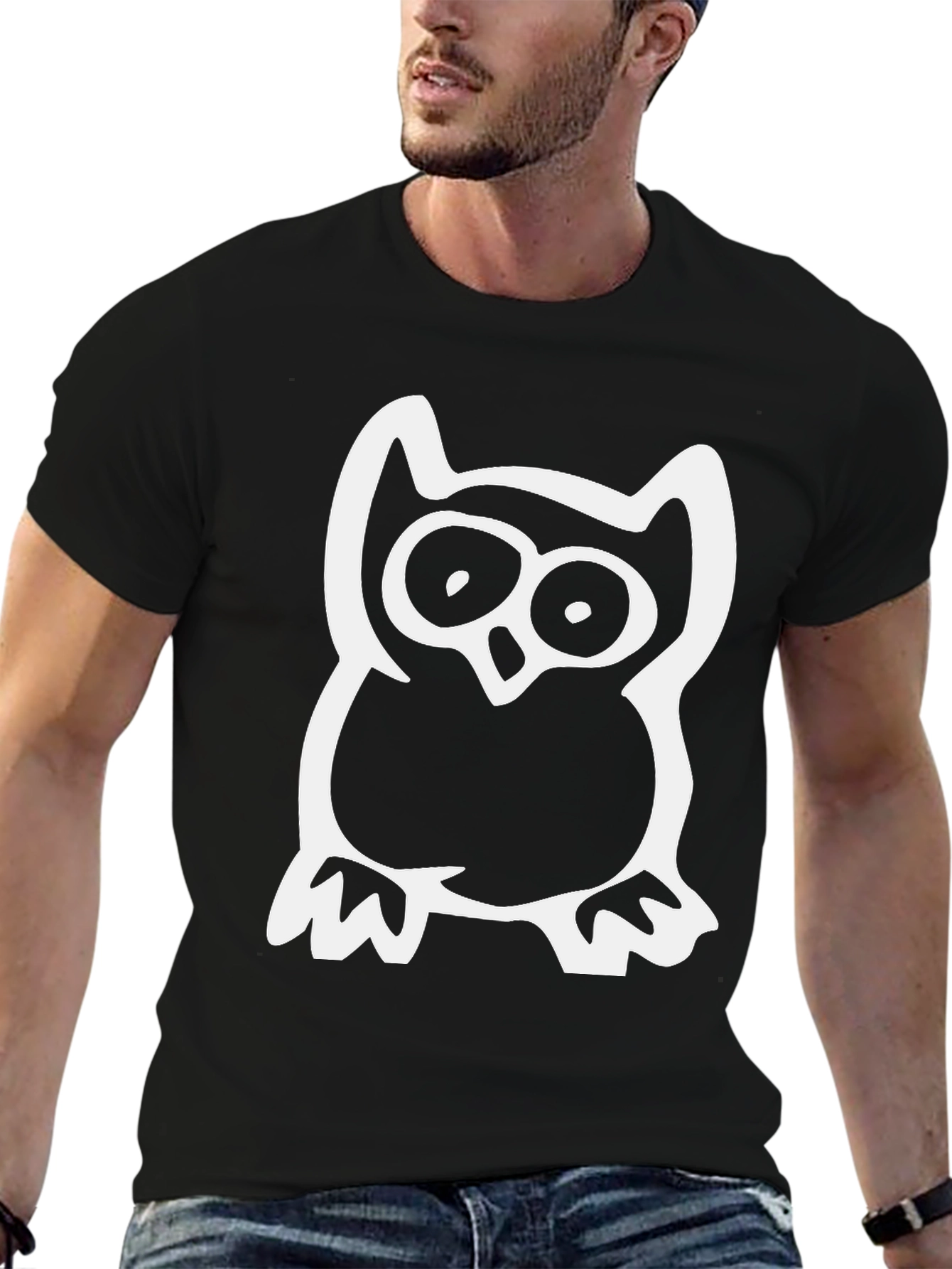 Owl Graphic Print Black T-Shirt