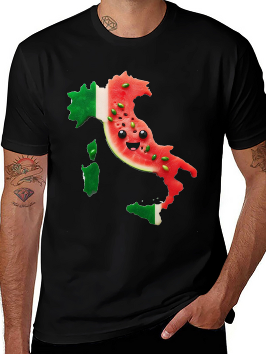 Italy Watermelon Face Mens Black T-Shirt