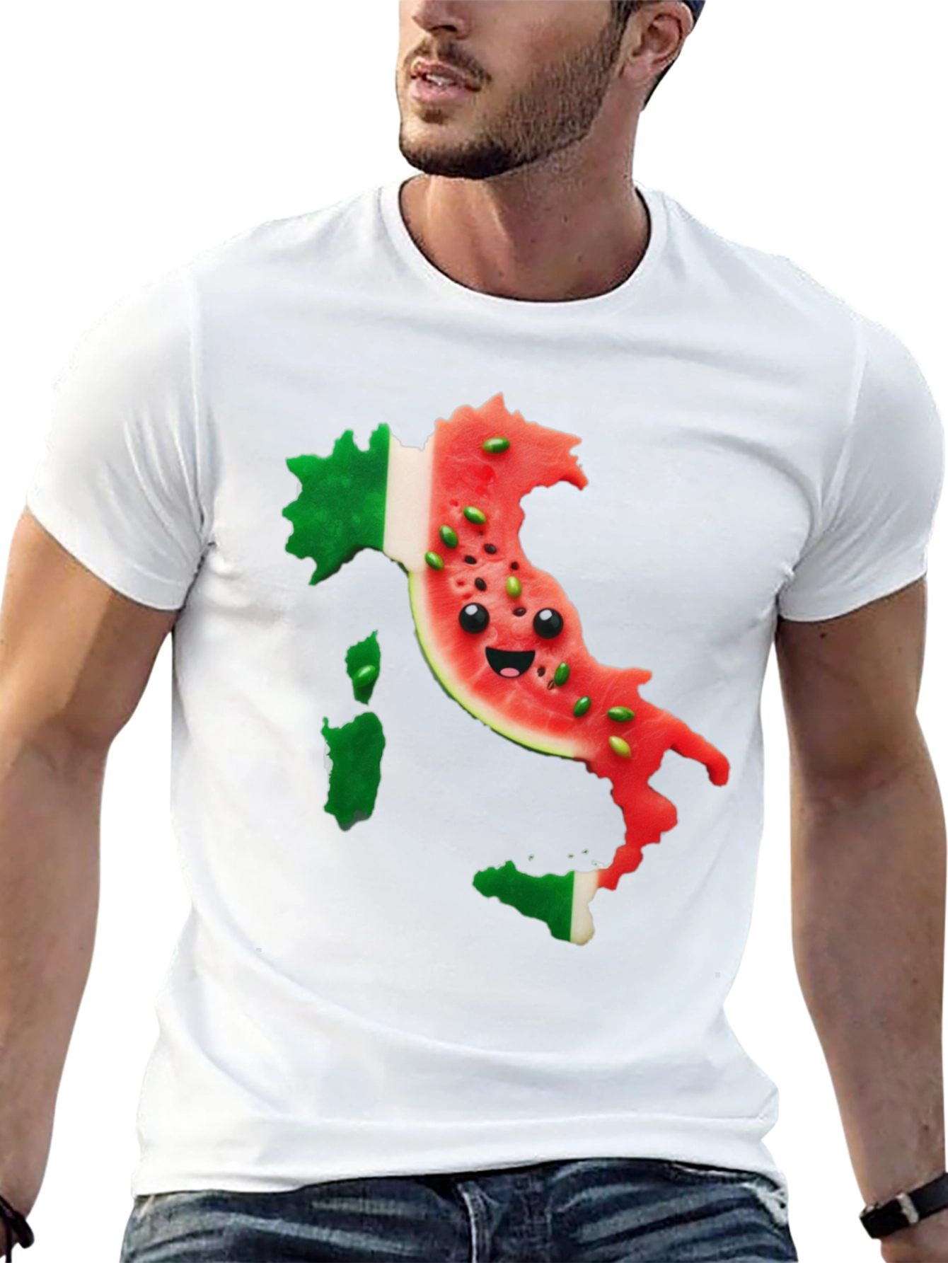 Italy Watermelon Face Mens Black T-Shirt