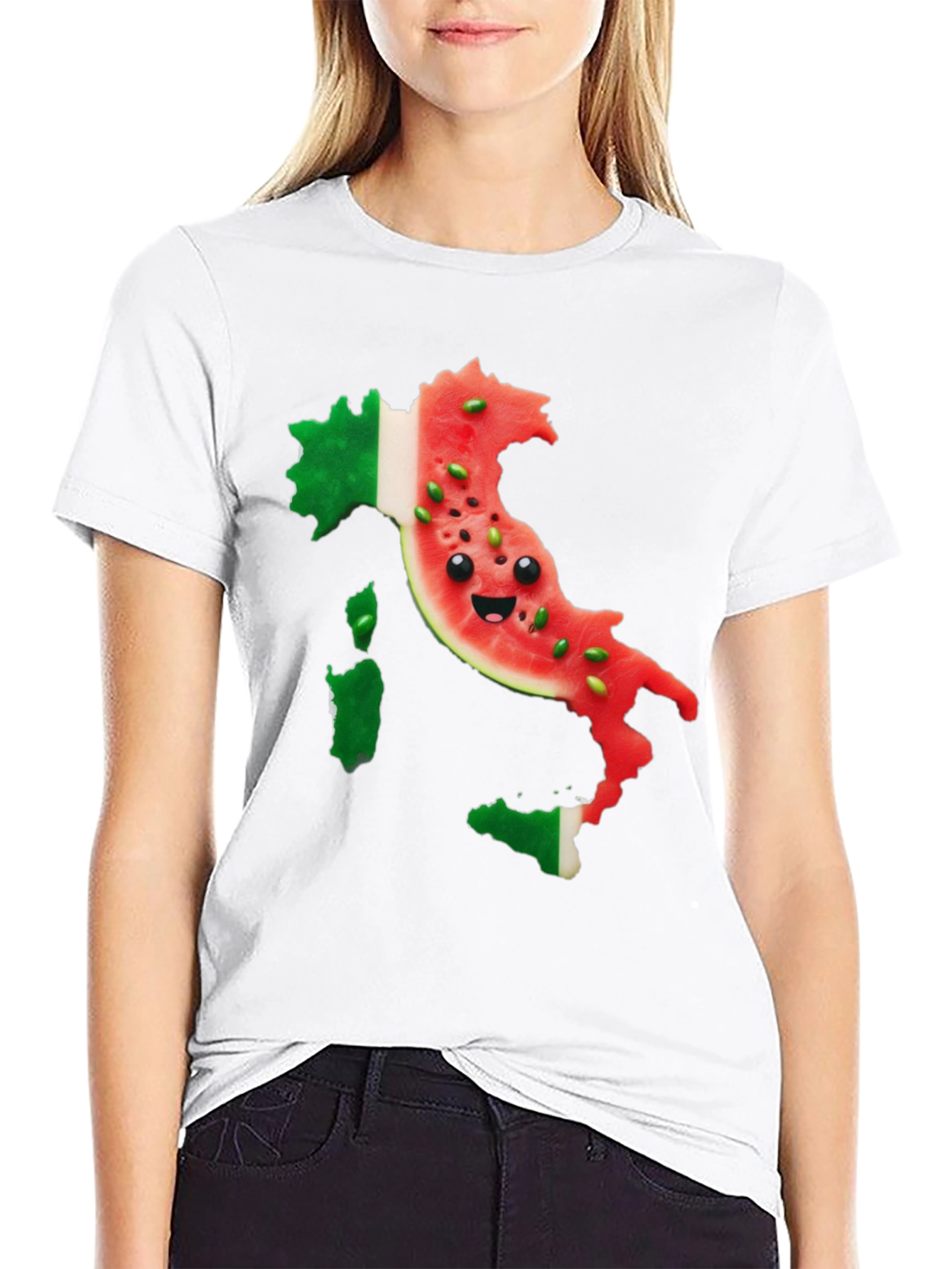 Italy Watermelon Face Mens Black T-Shirt