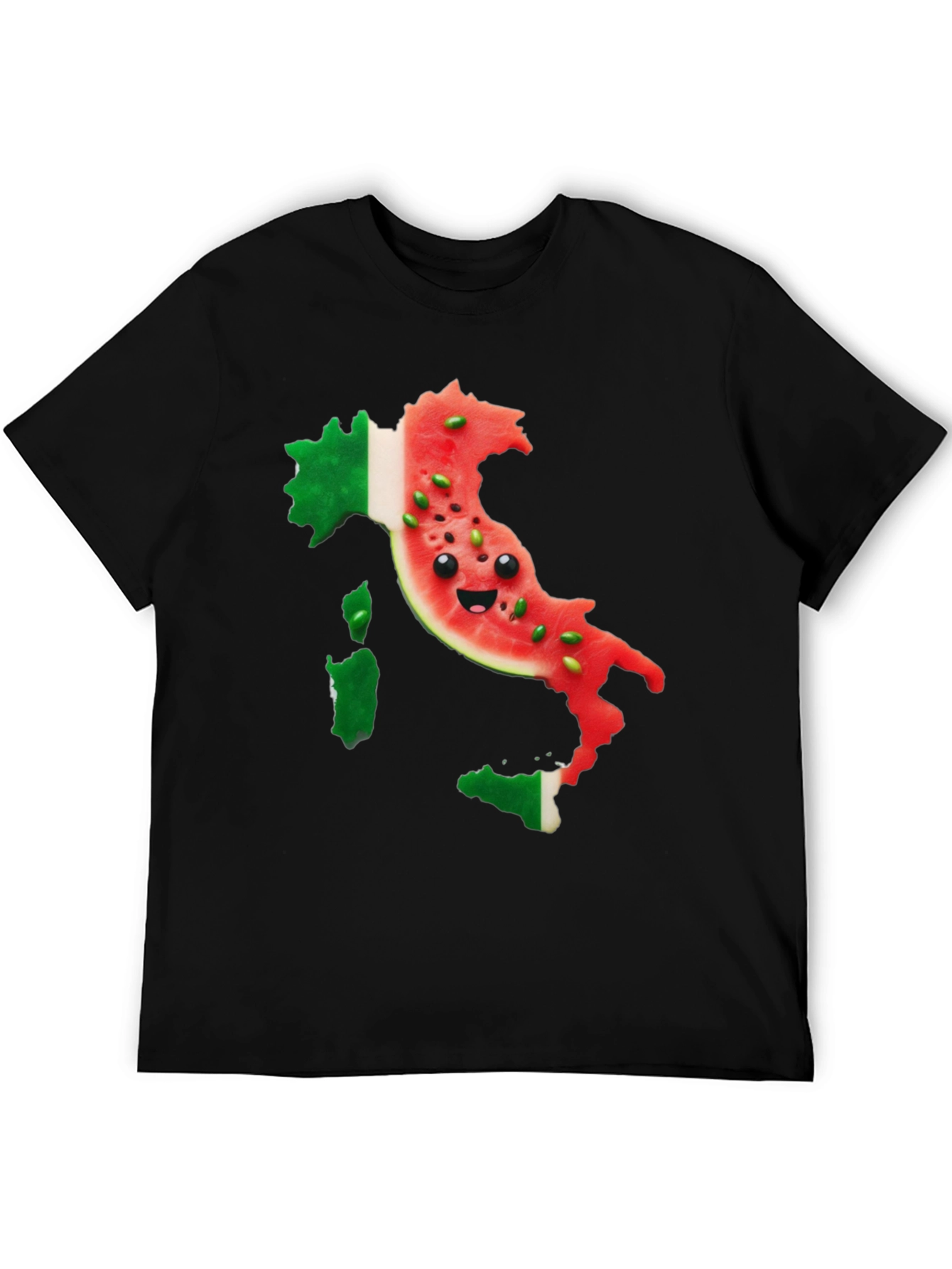 Italy Watermelon Face Mens Black T-Shirt