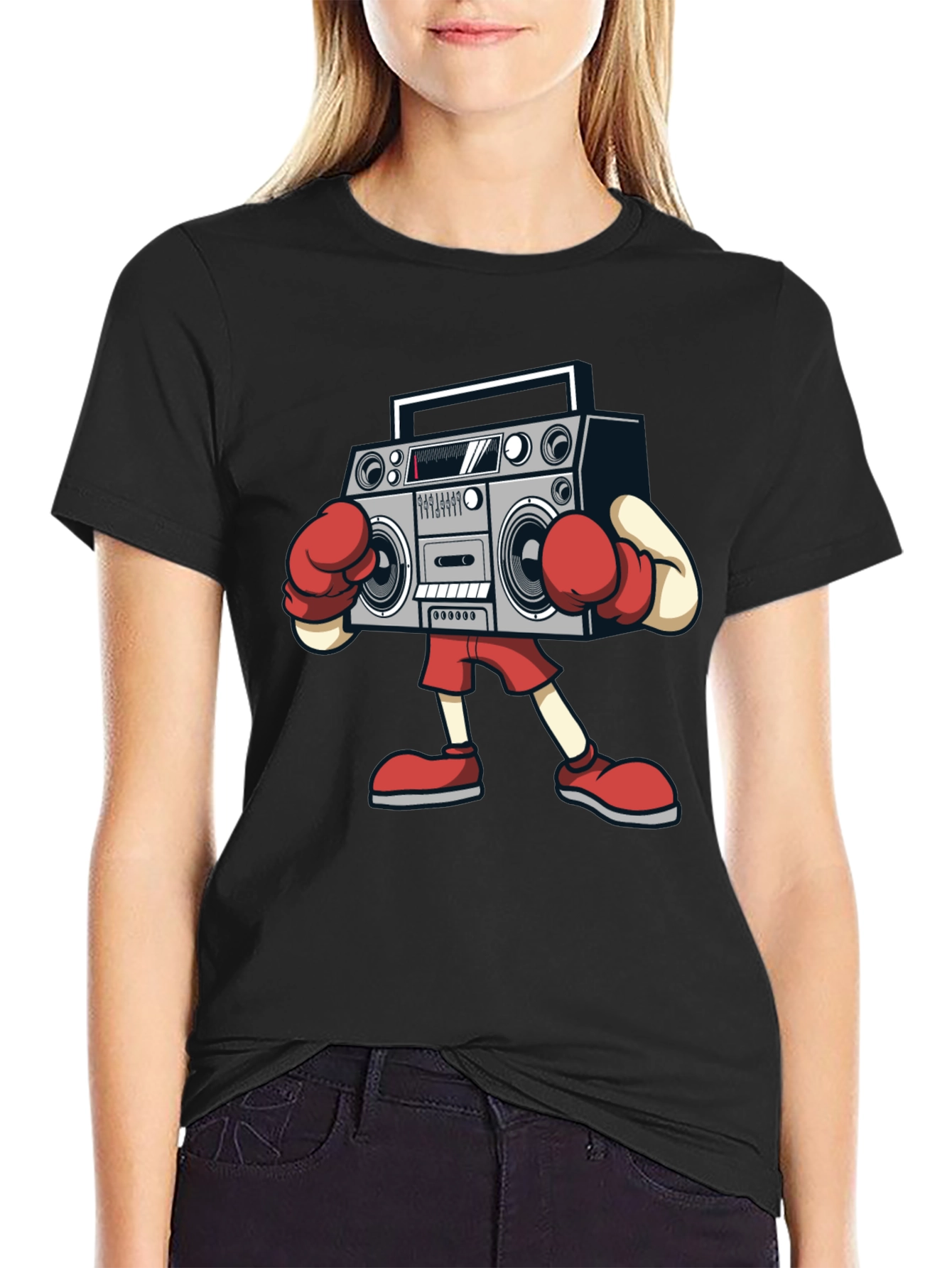 Boombox Boxing Graphic Tee - Retro Radio T-Shirt