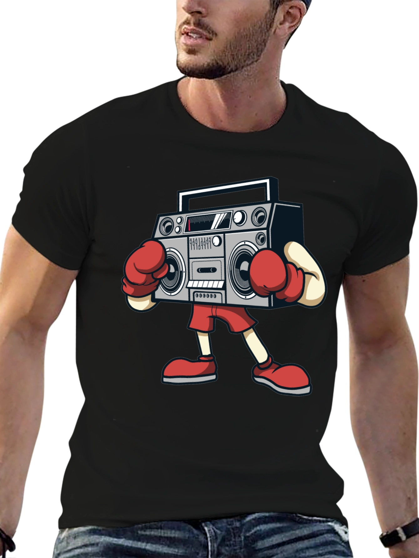 Boombox Boxing Graphic Tee - Retro Radio T-Shirt