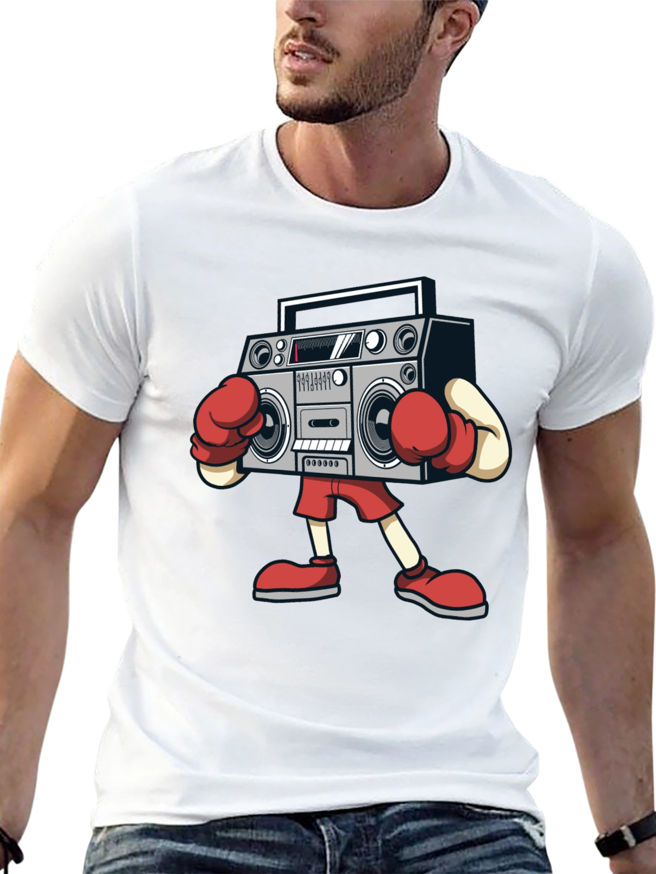 Boombox Boxing Graphic Tee - Retro Radio T-Shirt