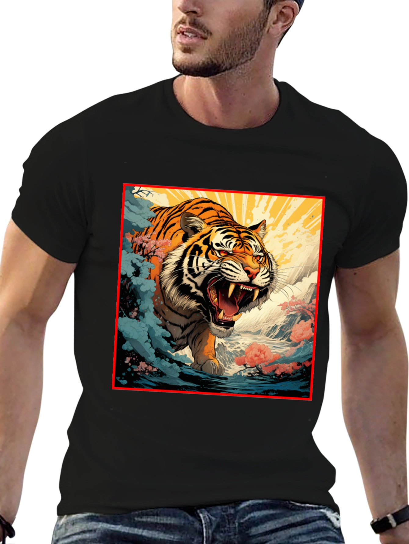 Tiger Graphic Black T-Shirt | Bold Animal Print Tee