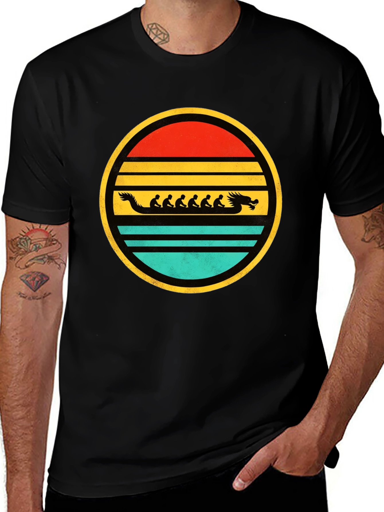Retro Dragon Boat Sunset T-Shirt