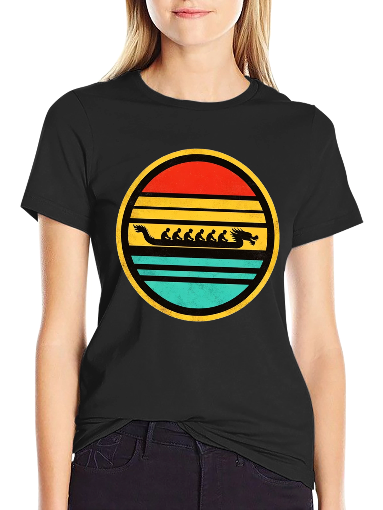 Retro Dragon Boat Sunset T-Shirt