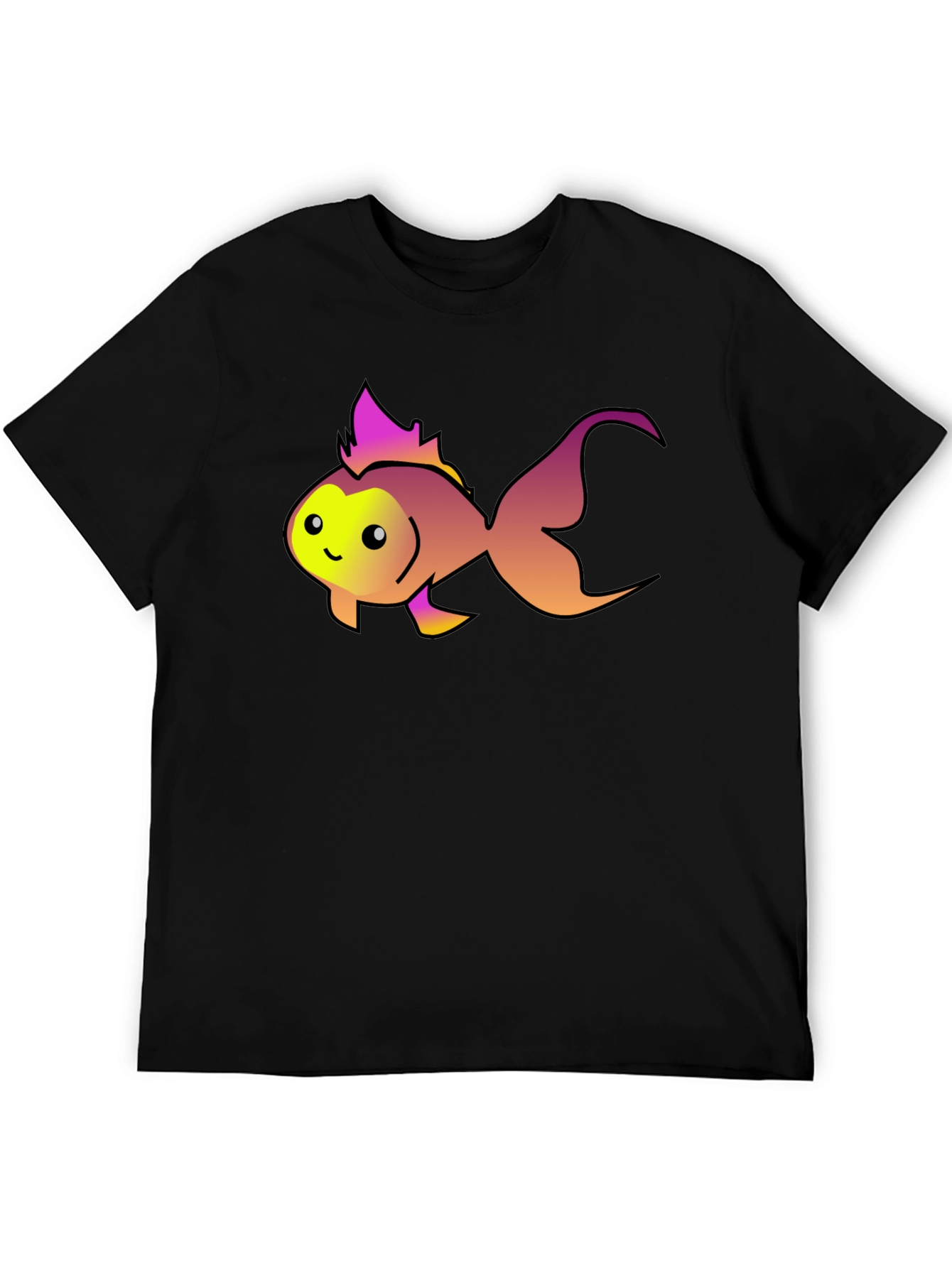 Cute Fish Graphic Tee - Black Cotton T-Shirt