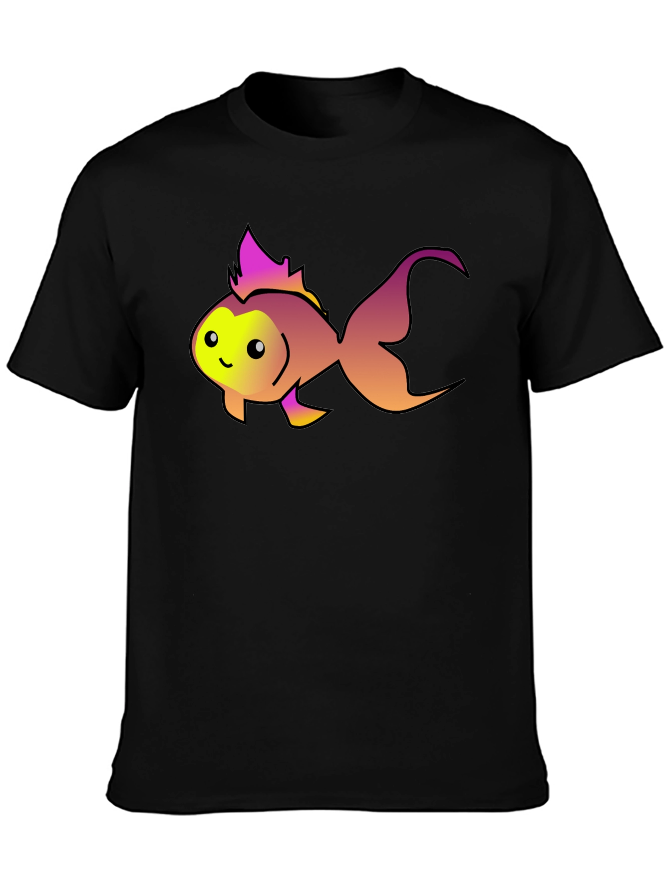 Cute Fish Graphic Tee - Black Cotton T-Shirt
