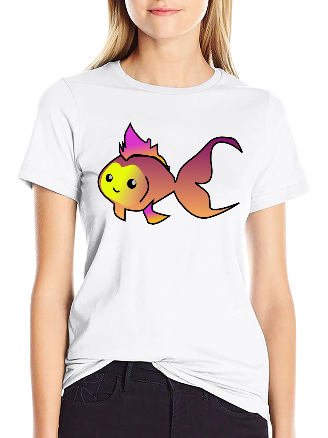 Cute Fish Graphic Tee - Black Cotton T-Shirt