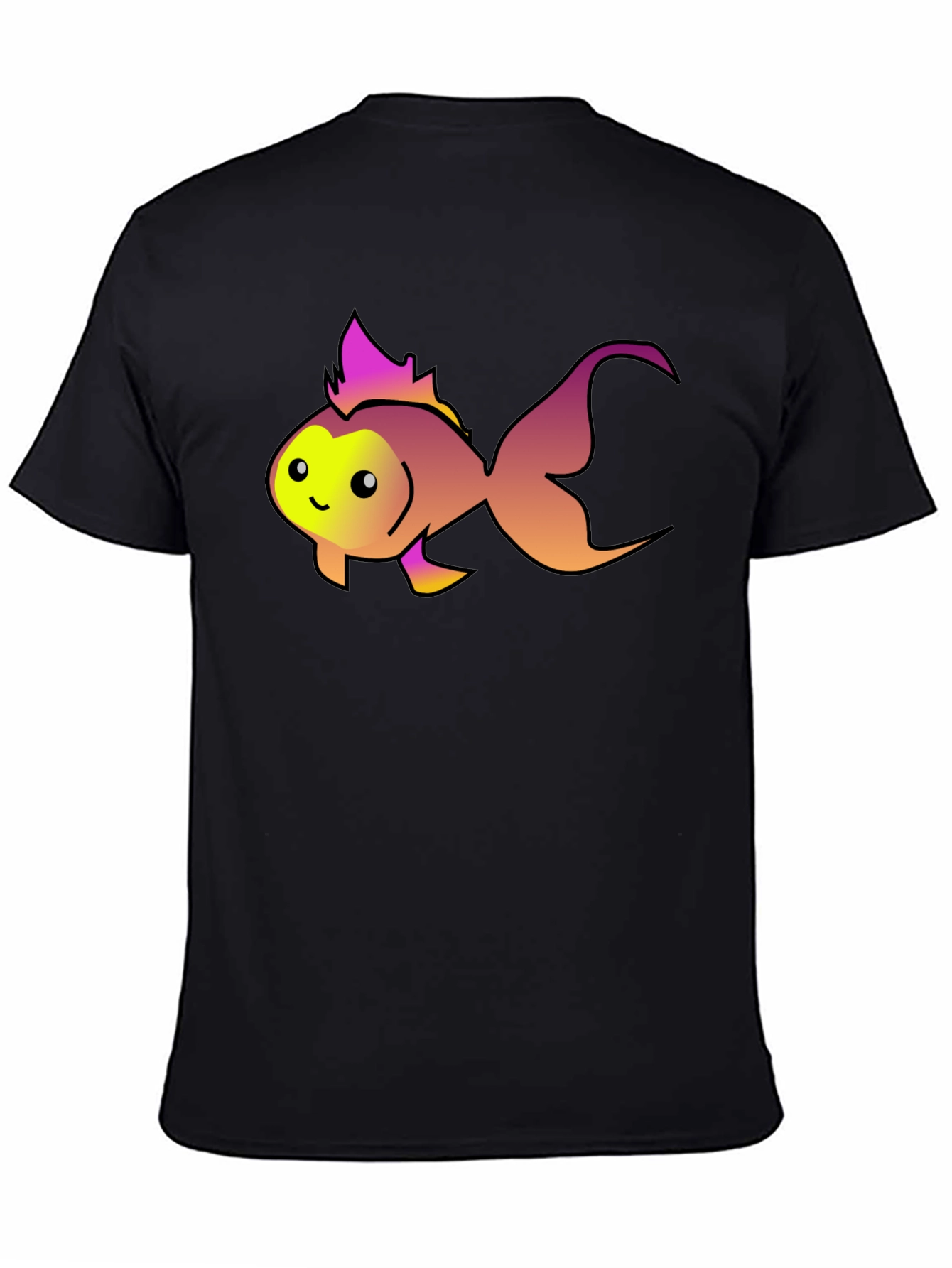 Cute Fish Graphic Tee - Black Cotton T-Shirt