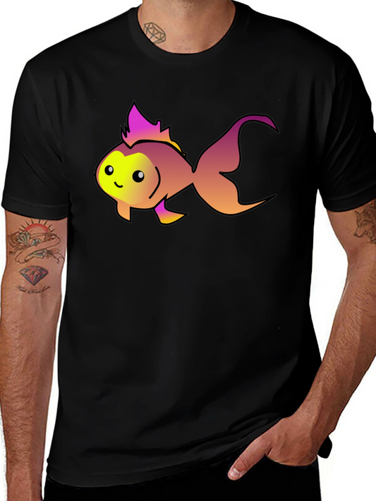 Cute Fish Graphic Tee - Black Cotton T-Shirt