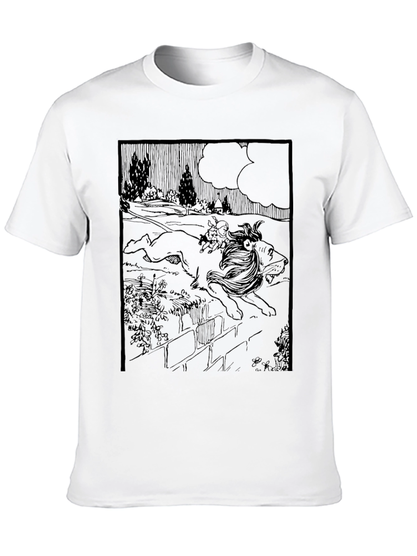 Graphic Print Tee - Lion & Girl Artwork