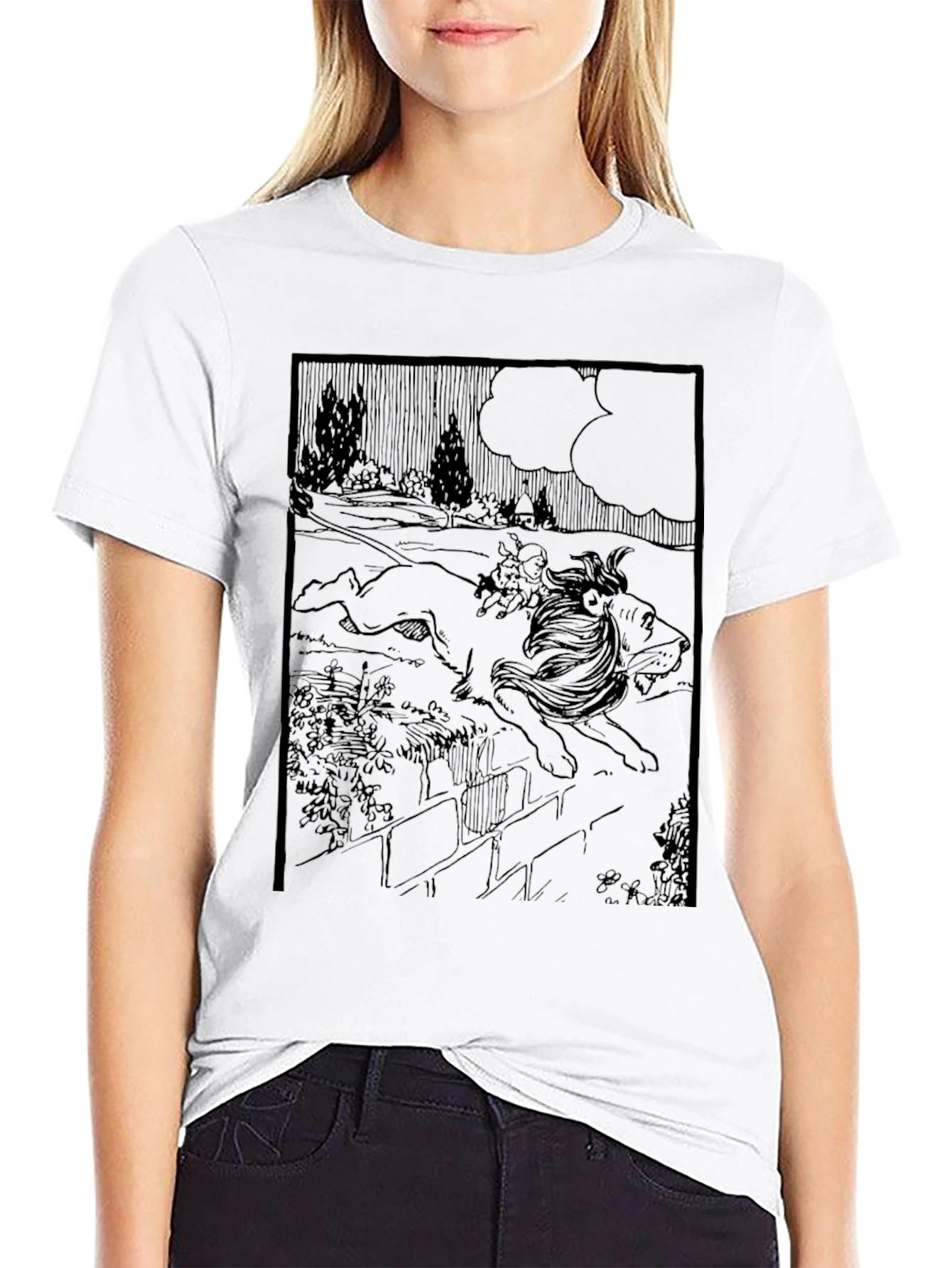 Graphic Print Tee - Lion & Girl Artwork