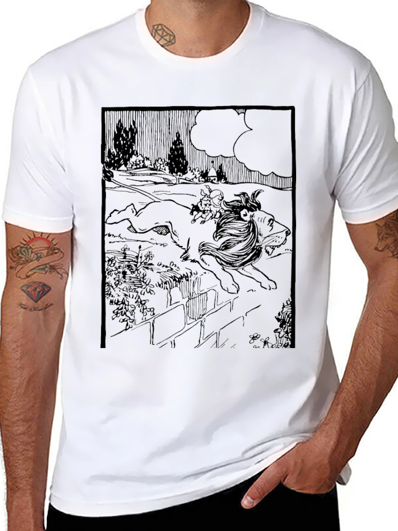 Graphic Print Tee - Lion & Girl Artwork