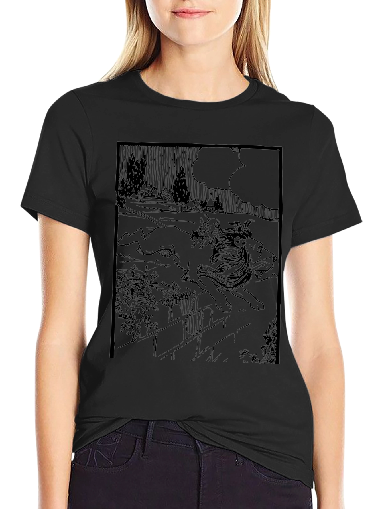 Graphic Print Tee - Lion & Girl Artwork