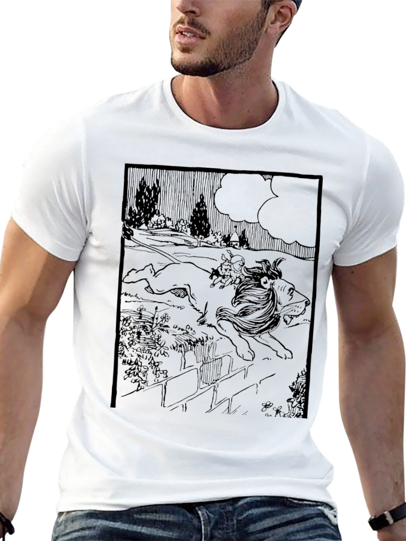 Graphic Print Tee - Lion & Girl Artwork