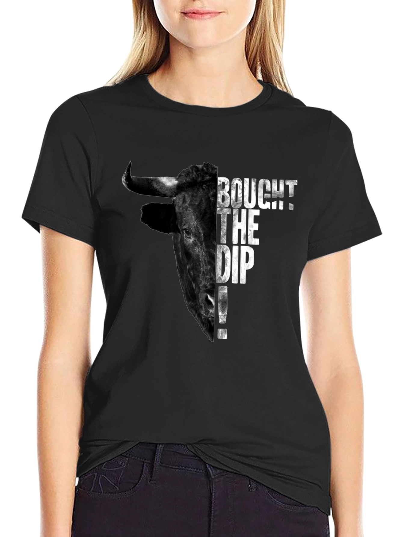 BOUGHT THE DIP! Bull Graphic Tee - Black