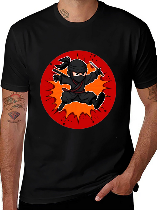 Ninja Cartoon Graphic Black T-Shirt