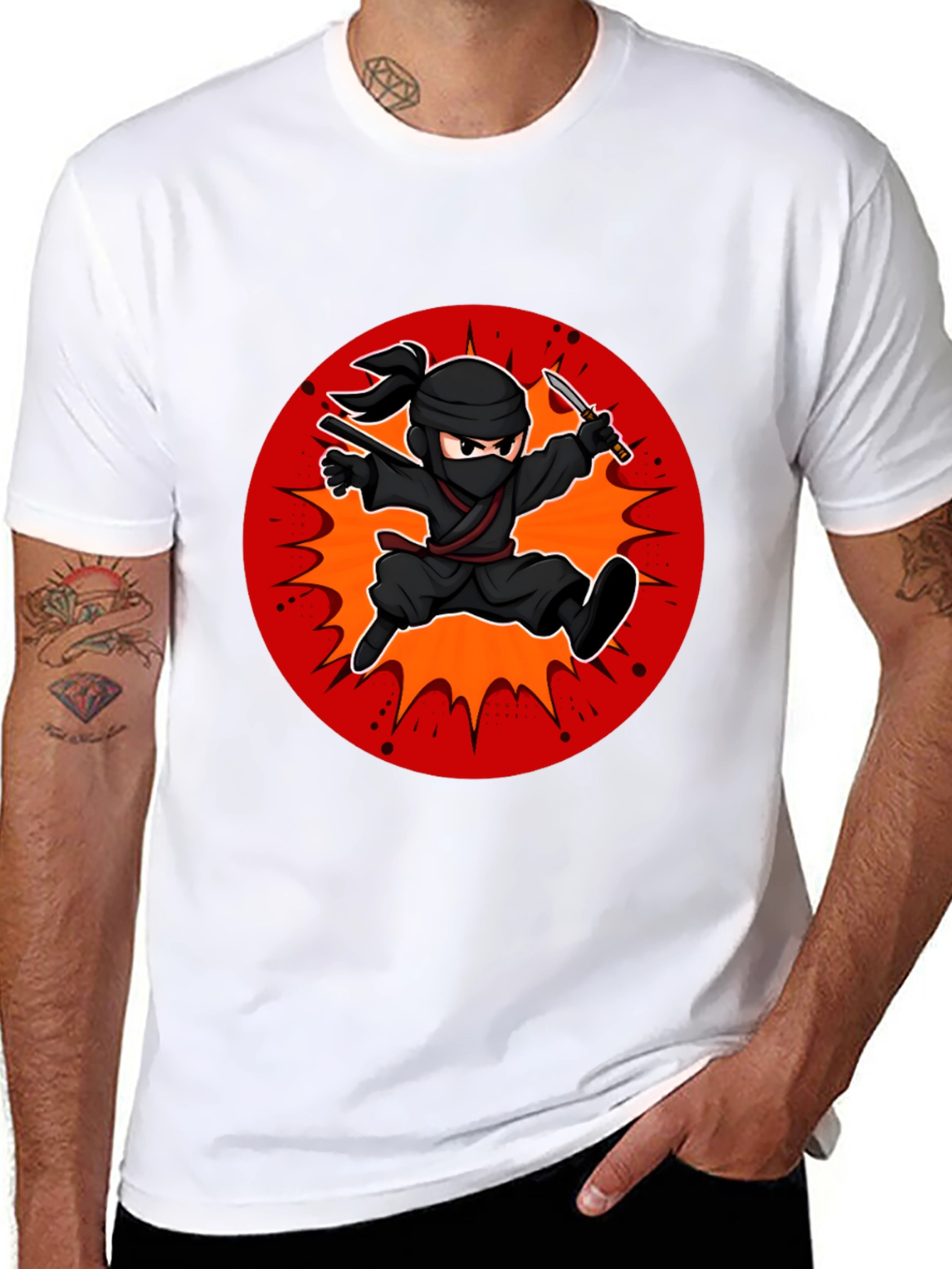 Ninja Cartoon Graphic Black T-Shirt