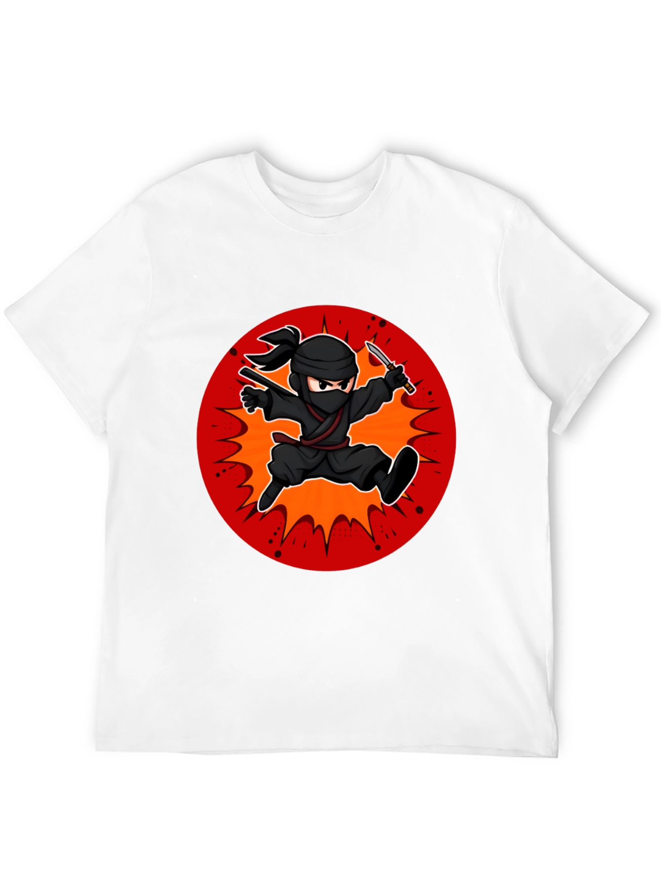 Ninja Cartoon Graphic Black T-Shirt