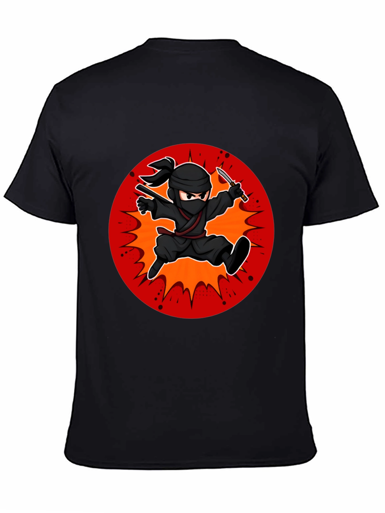 Ninja Cartoon Graphic Black T-Shirt