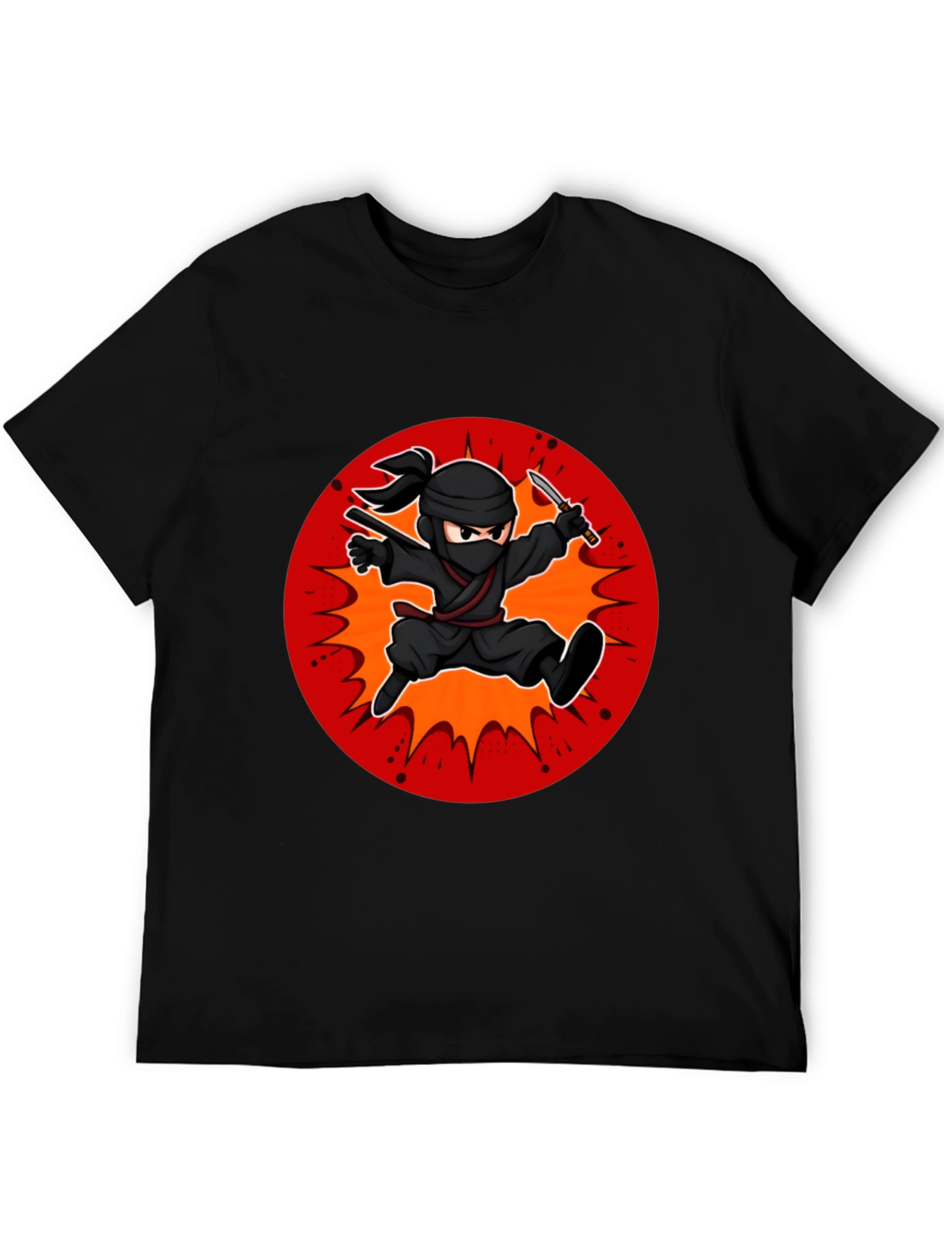 Ninja Cartoon Graphic Black T-Shirt