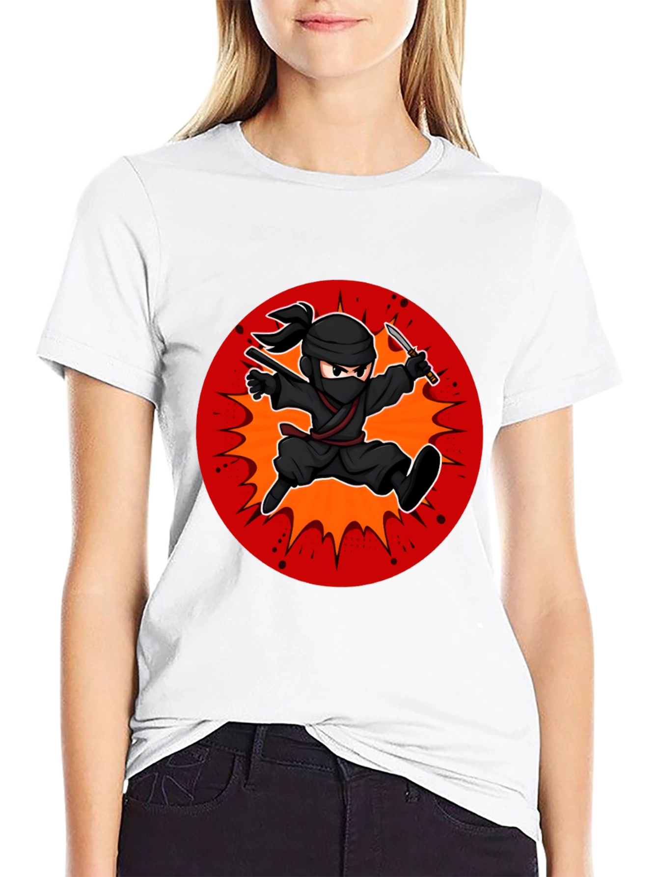 Ninja Cartoon Graphic Black T-Shirt