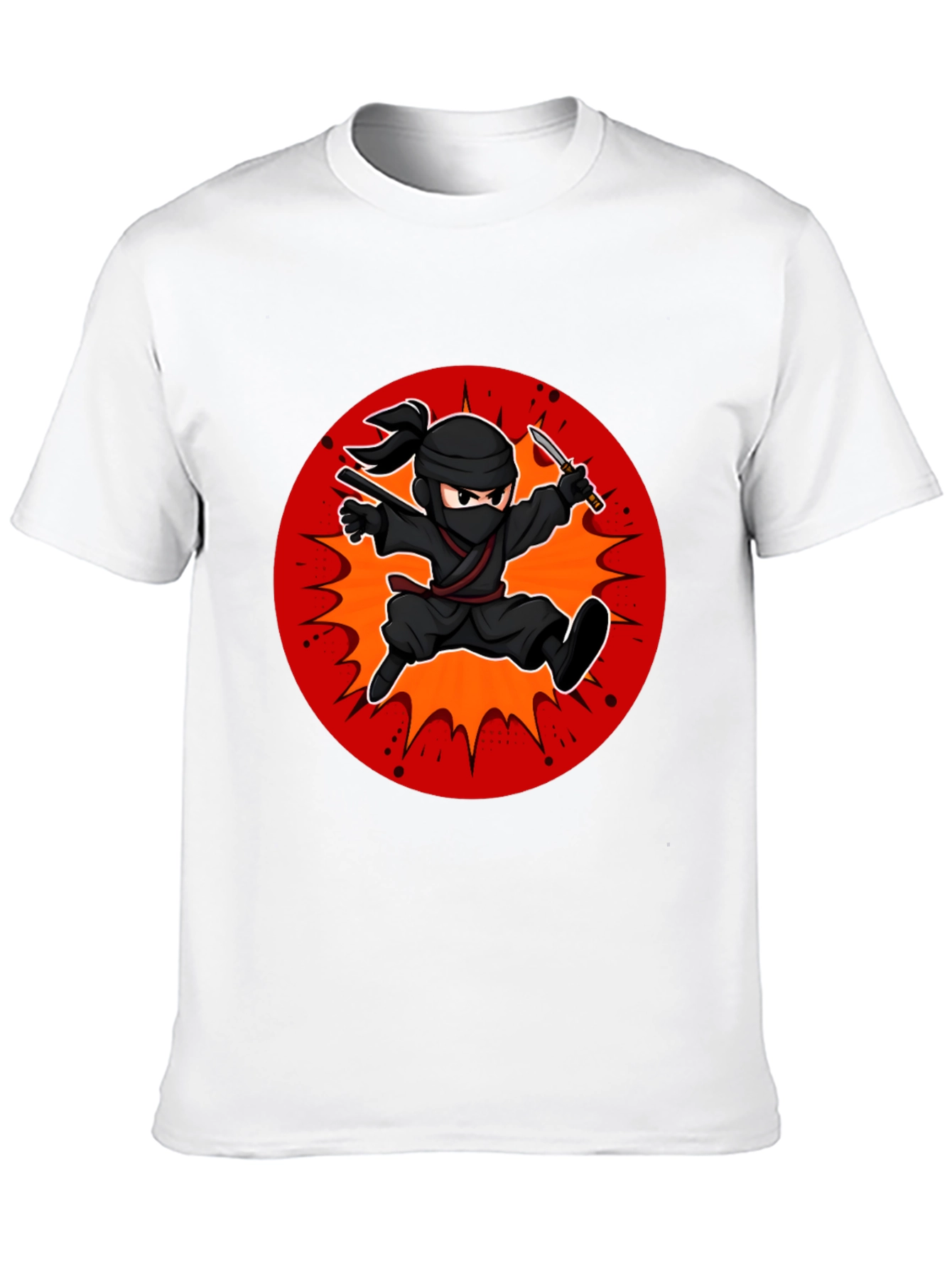 Ninja Cartoon Graphic Black T-Shirt