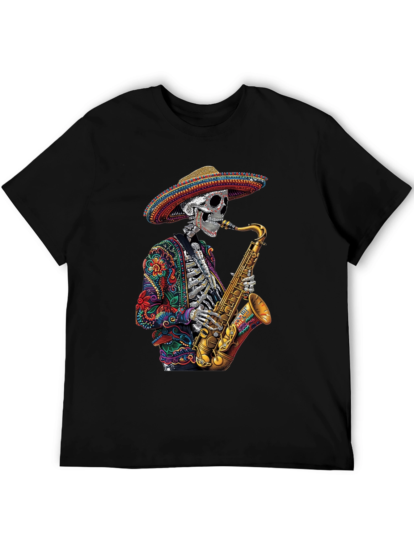 Day of the Dead Sax Skeleton Graphic Tee