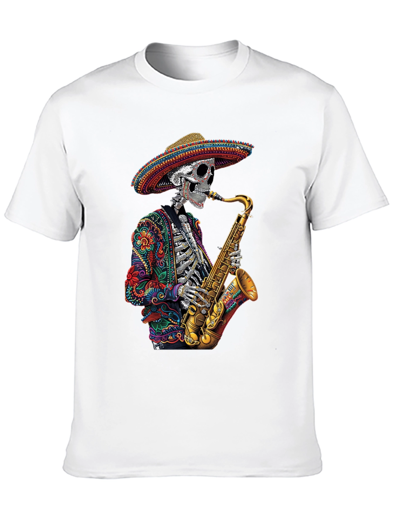 Day of the Dead Sax Skeleton Graphic Tee