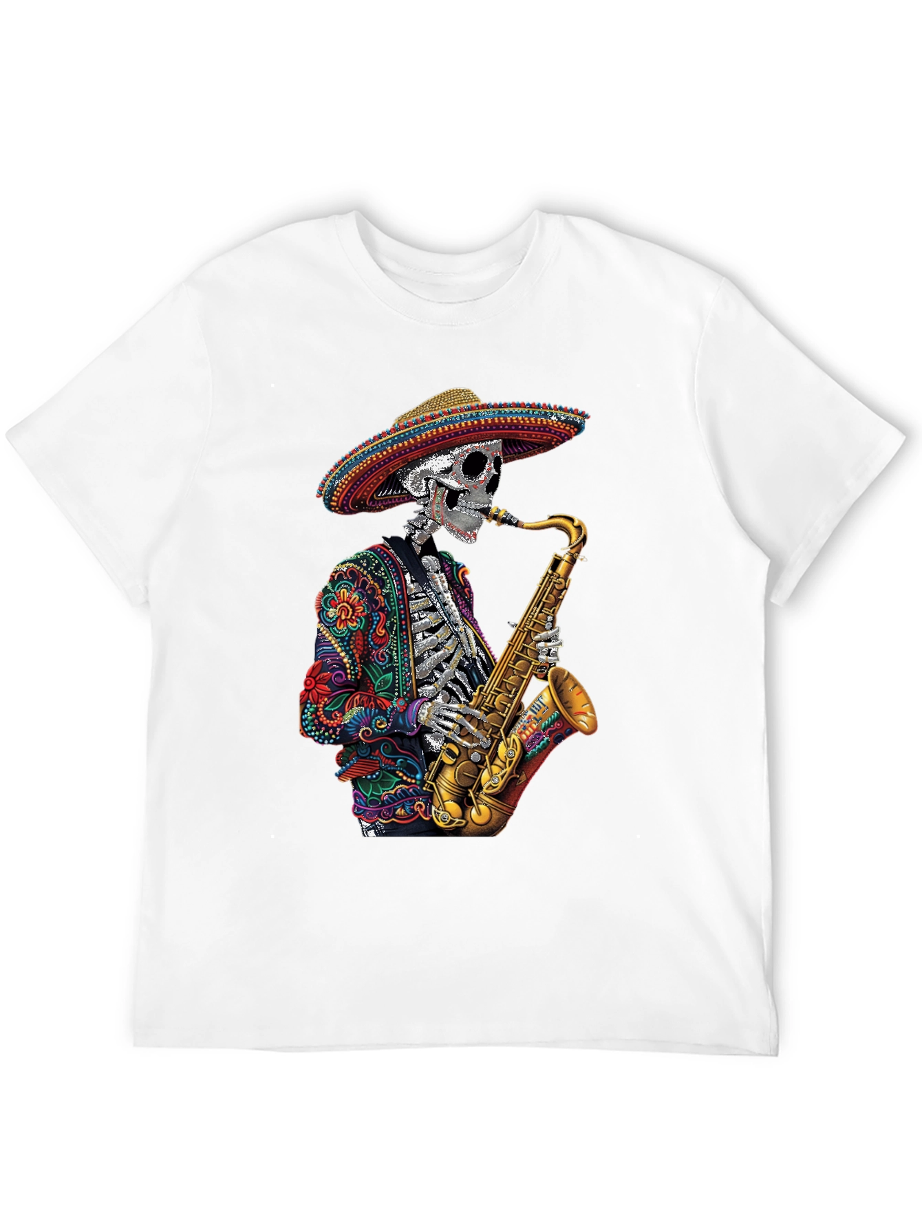 Day of the Dead Sax Skeleton Graphic Tee