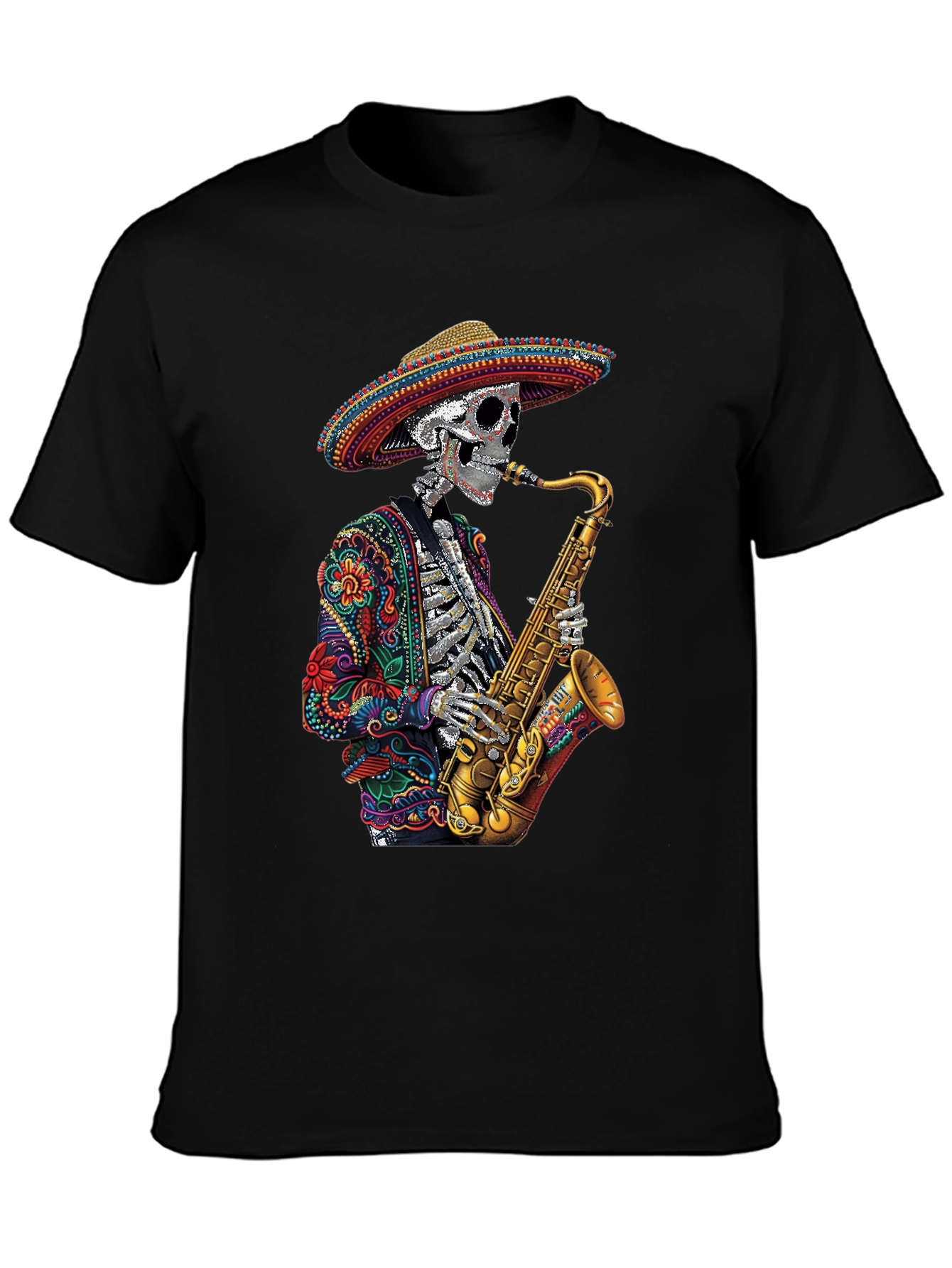 Day of the Dead Sax Skeleton Graphic Tee