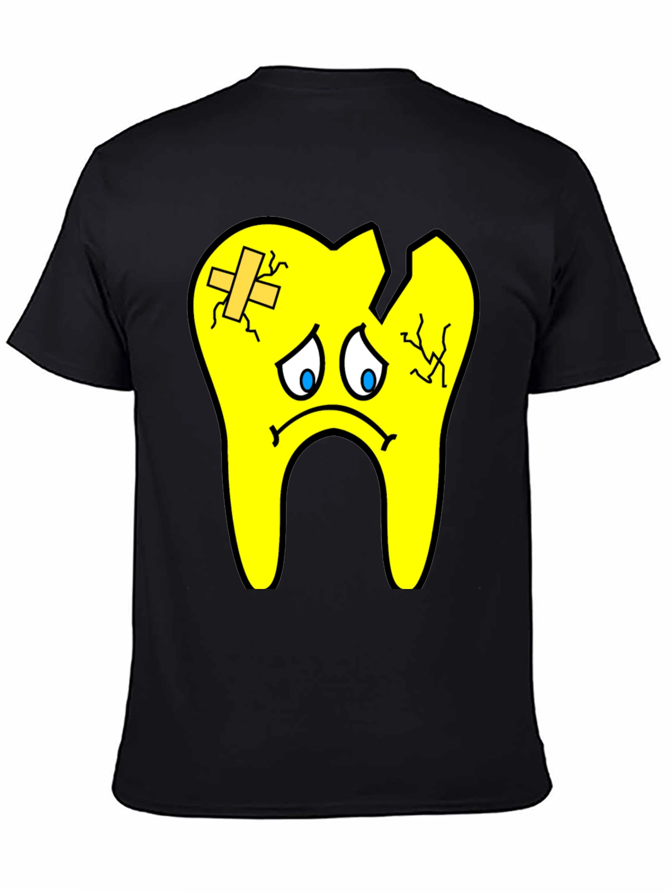 Sad Broken Tooth Cartoon Graphic Print T-Shirt