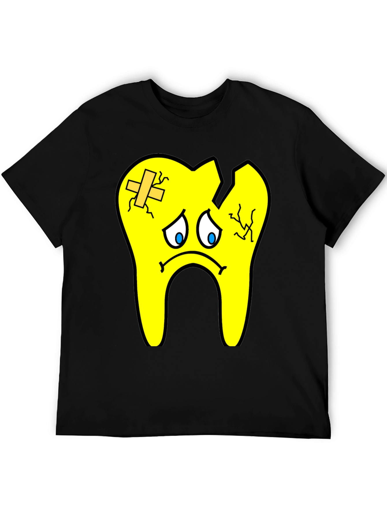 Sad Broken Tooth Cartoon Graphic Print T-Shirt