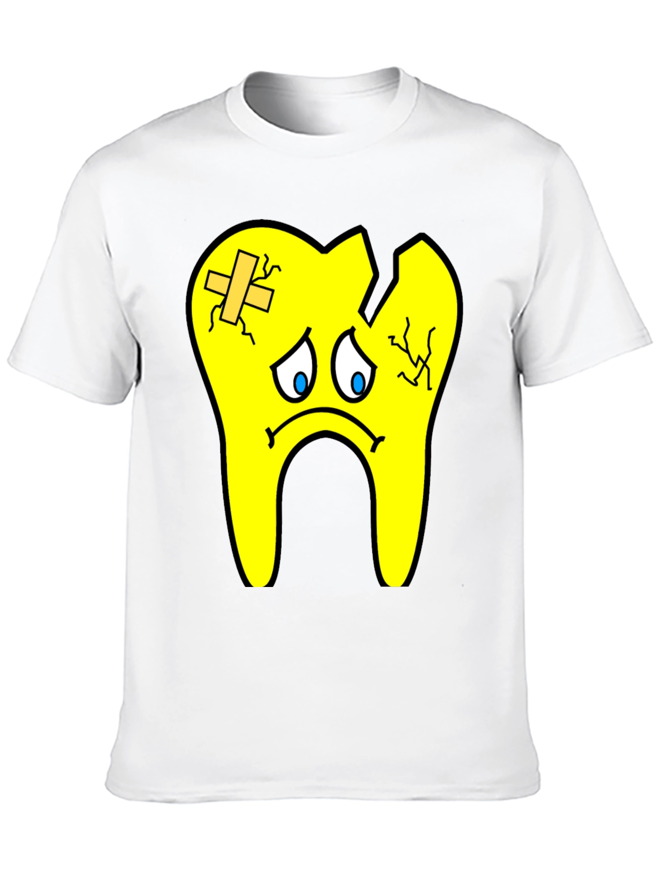 Sad Broken Tooth Cartoon Graphic Print T-Shirt