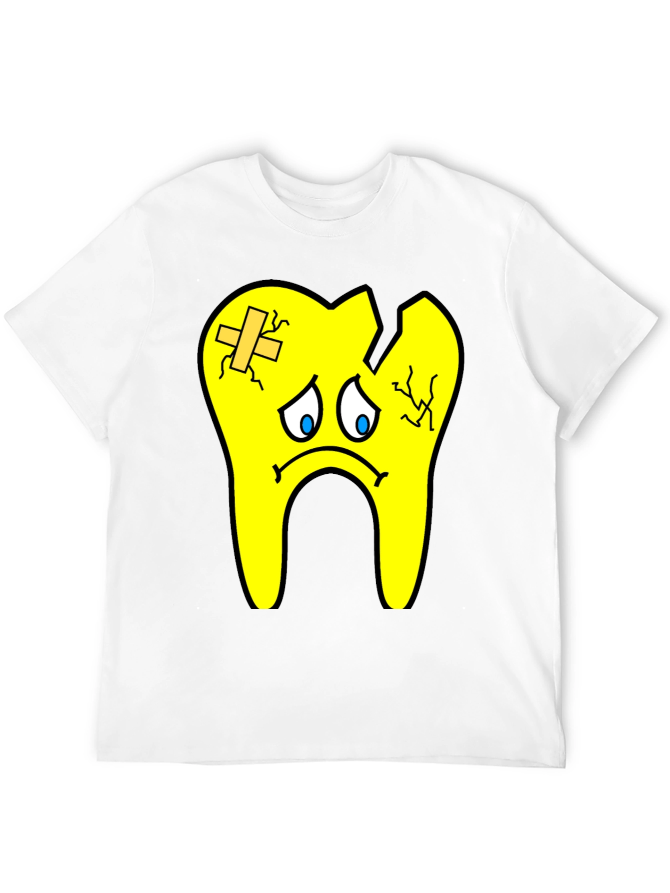 Sad Broken Tooth Cartoon Graphic Print T-Shirt