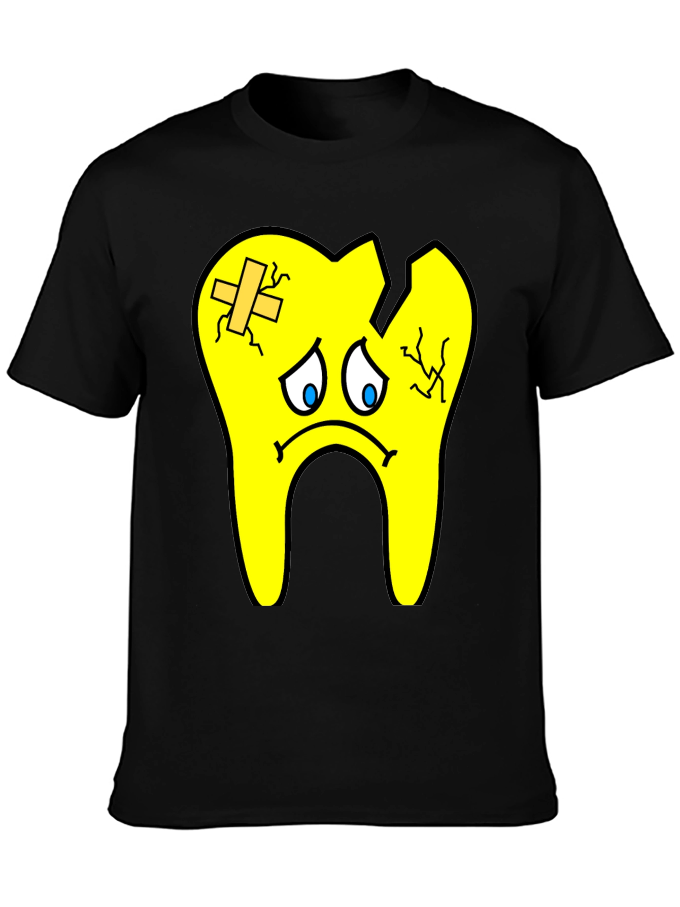 Sad Broken Tooth Cartoon Graphic Print T-Shirt